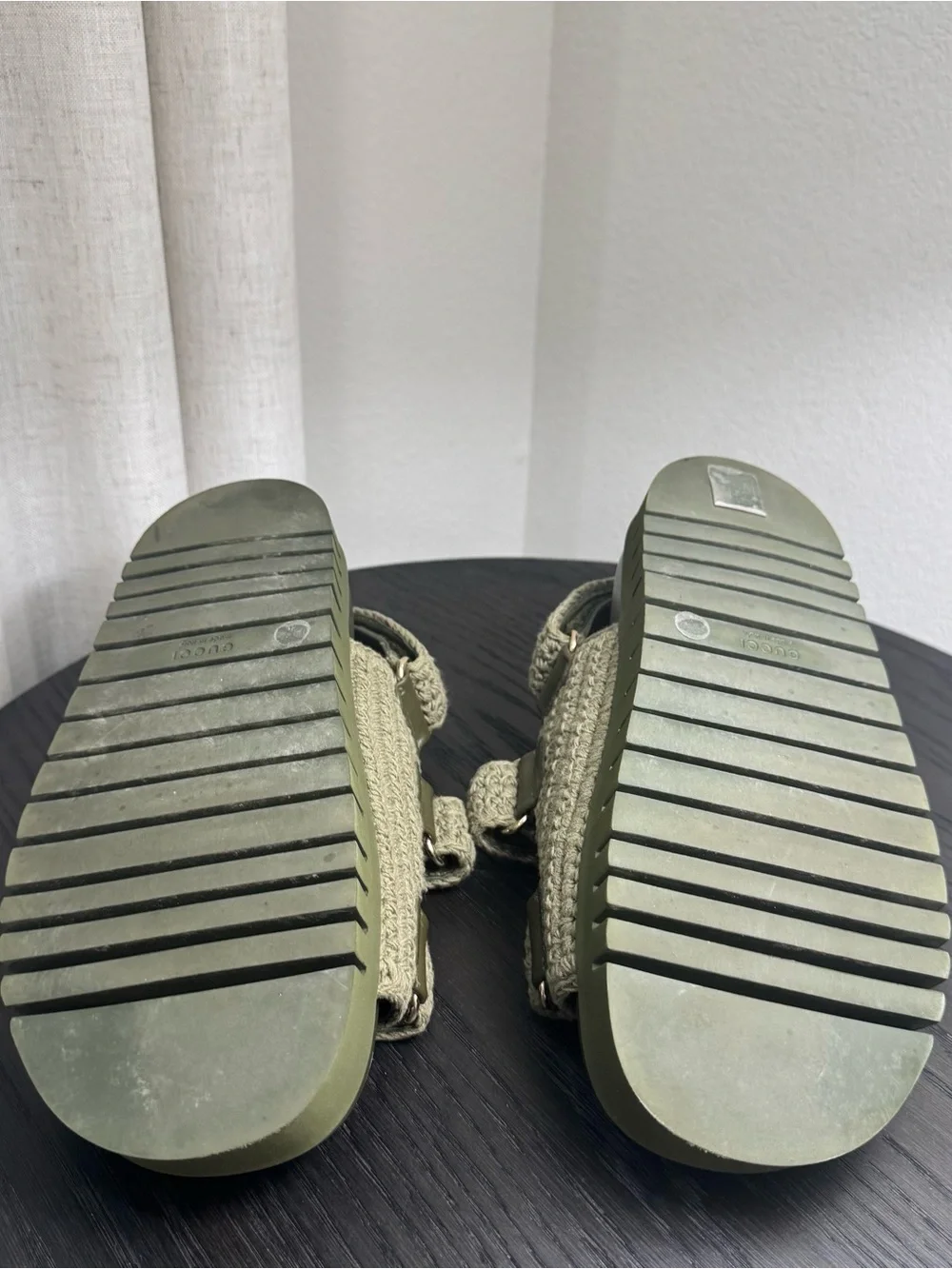 Gucci GG Crochet Platform Dad Strap Sandals Green 37